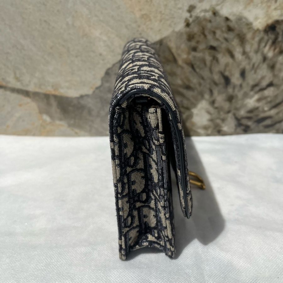 Dior藍提花刺繡帆布Saddle 馬鞍Woc-1