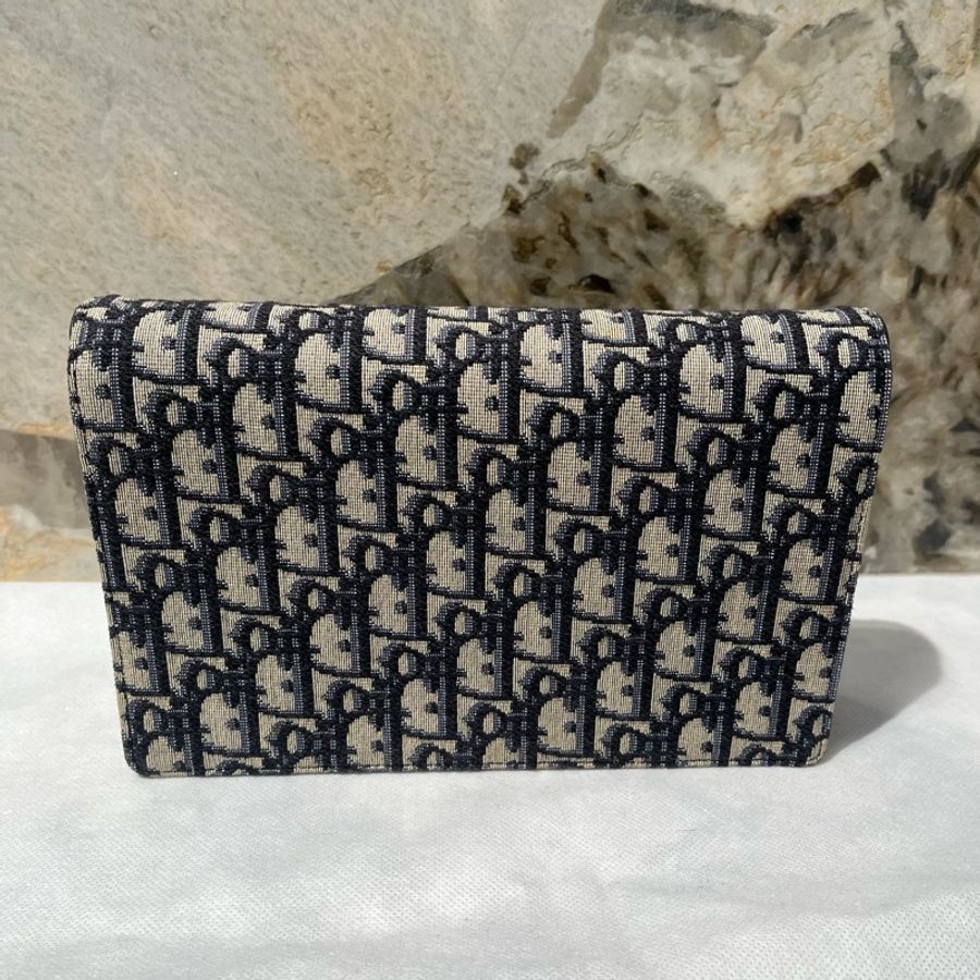 Dior藍提花刺繡帆布Saddle 馬鞍Woc-3