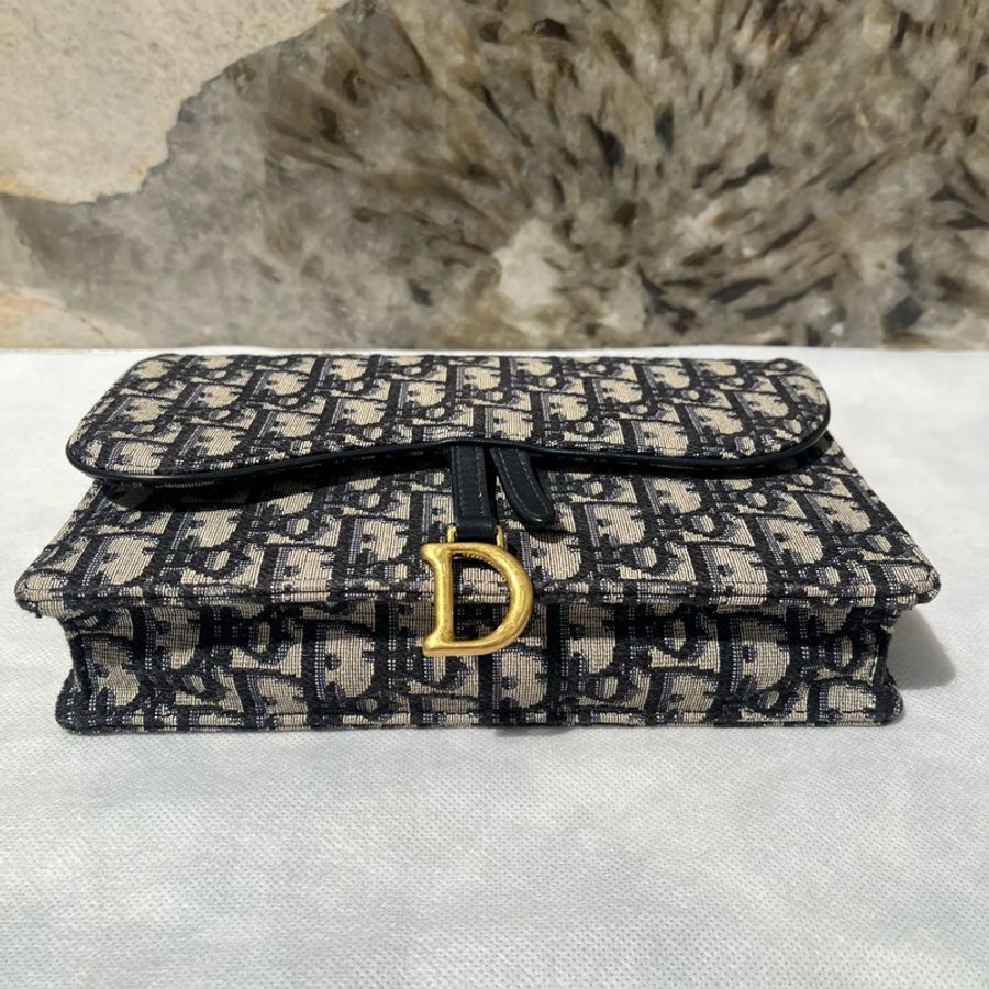 Dior藍提花刺繡帆布Saddle 馬鞍Woc-4