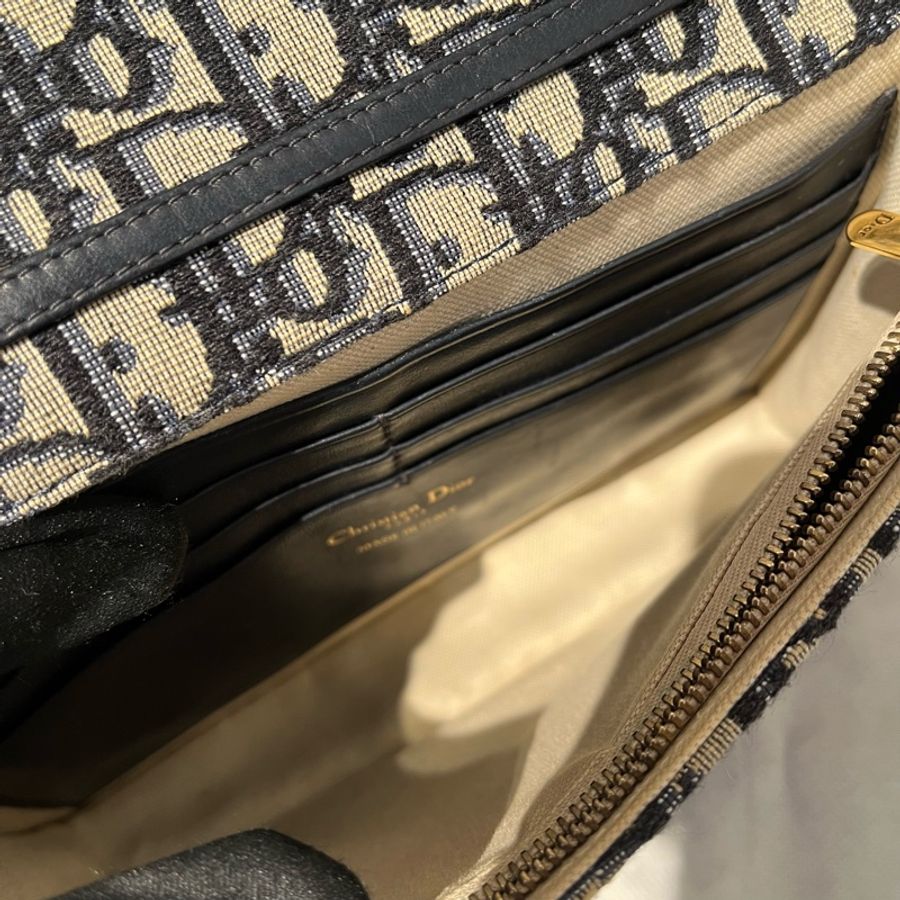 Dior藍提花刺繡帆布Saddle 馬鞍Woc-8