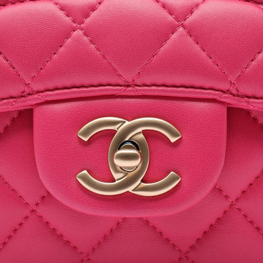CHANEL 香奈兒 Mademoiselle Chic Flap 肩背包 粉色 菱格紋 羊皮 金扣 A93938-5