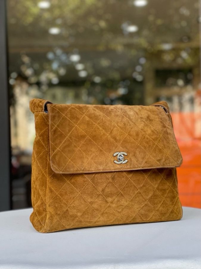 Chanel • 稀有焦糖色麂皮銀釦Kelly單肩包-6