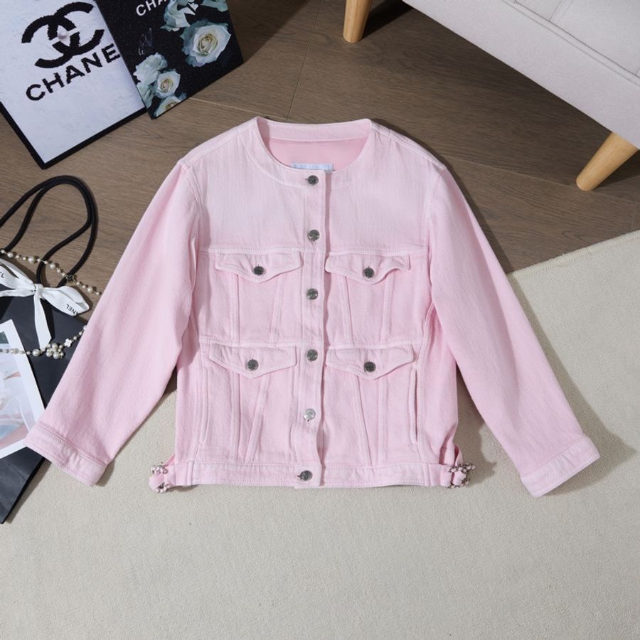 Chanel Jacket 粉紅圓領金扣短外套-0