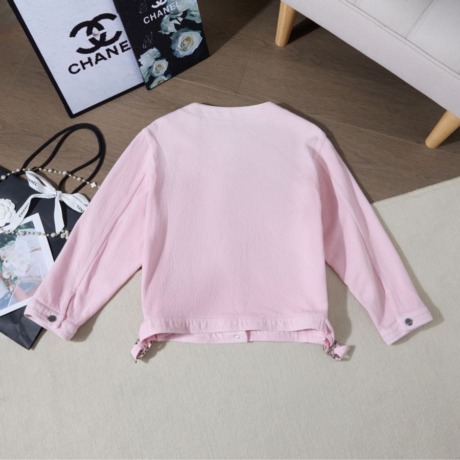 Chanel Jacket 粉紅圓領金扣短外套-8