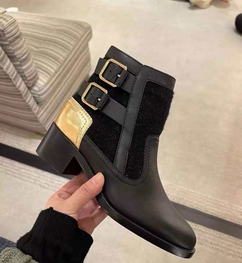 【全新品】Chanel 香奈兒員購黑金拼接切爾西靴 38碼 黑色小牛皮+金色皮革拼接-4