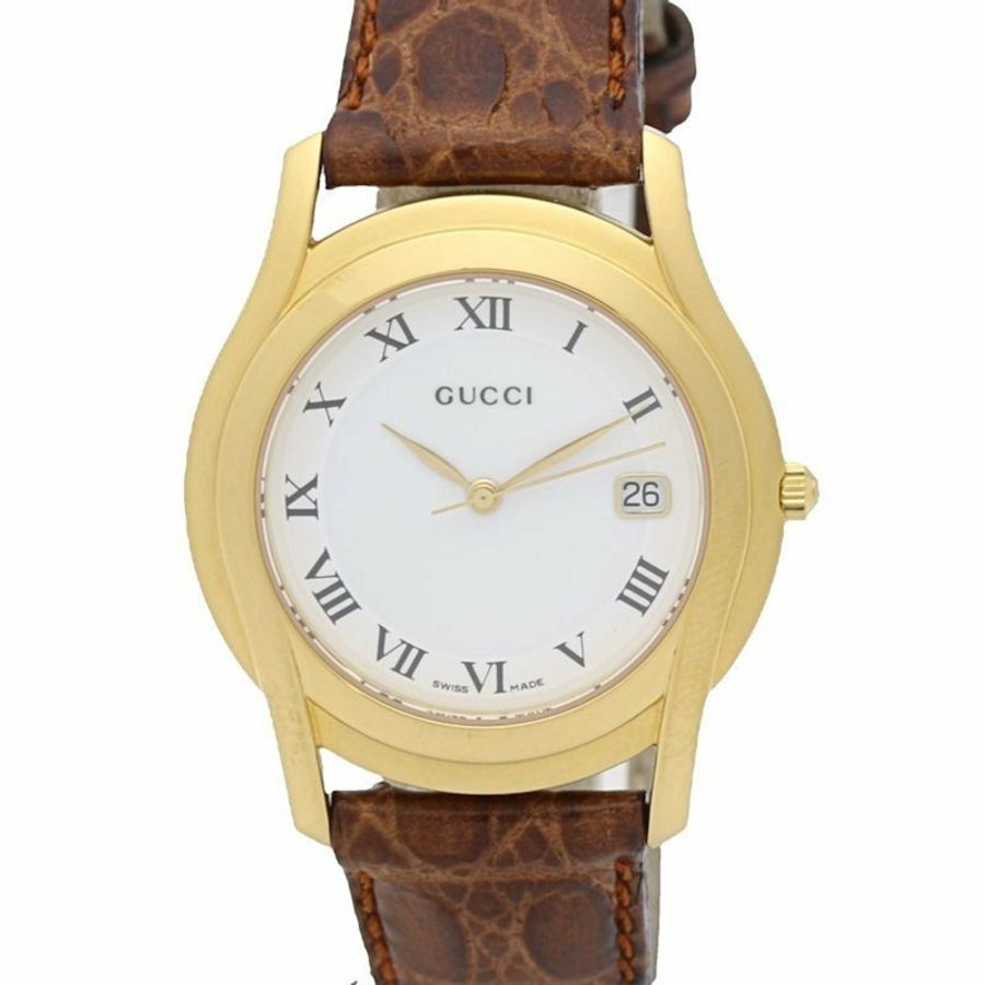 GUCCI G-Class 5400M 女士腕錶,不鏽鋼錶殼搭配皮革錶帶,型號 130560-0