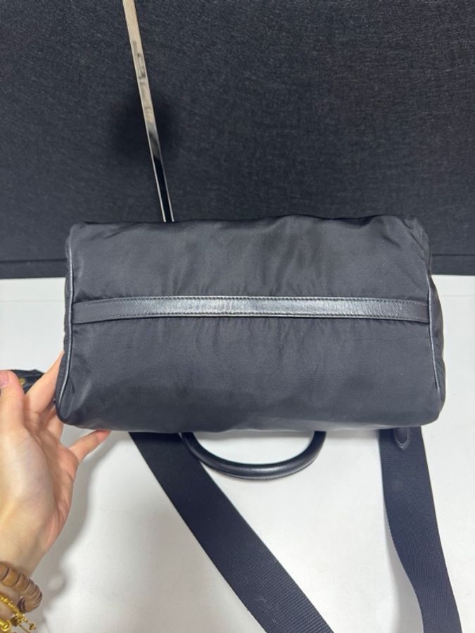Prada 普拉達 降落傘布黑色手提單肩波士頓包 28x16-4