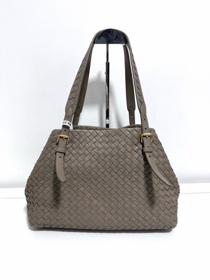 Bottega Veneta 葆蝶家 灰色編織托特包 雙橋 33x21-0