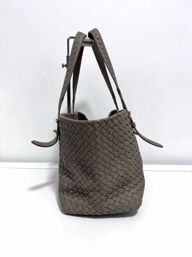 Bottega Veneta 葆蝶家 灰色編織托特包 雙橋 33x21-2