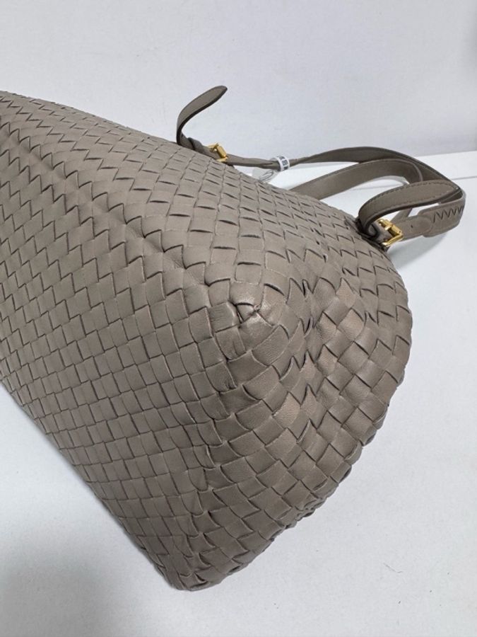 Bottega Veneta 葆蝶家 灰色編織托特包 雙橋 33x21-7