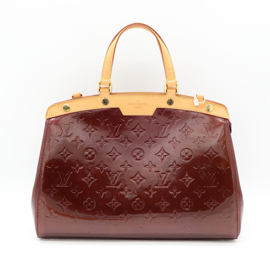 Louis Vuitton (LV) Vernis Brea MM 酒紅/紫紅漆皮 手提包 斜背包 兩用包-1