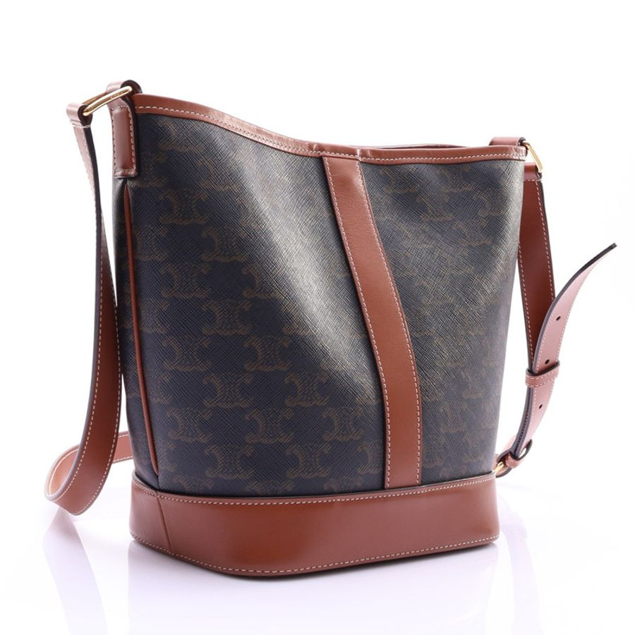 CELINE 賽琳 Medium Bucket 肩背包 棕色 Triomphe 帆布 191442-1