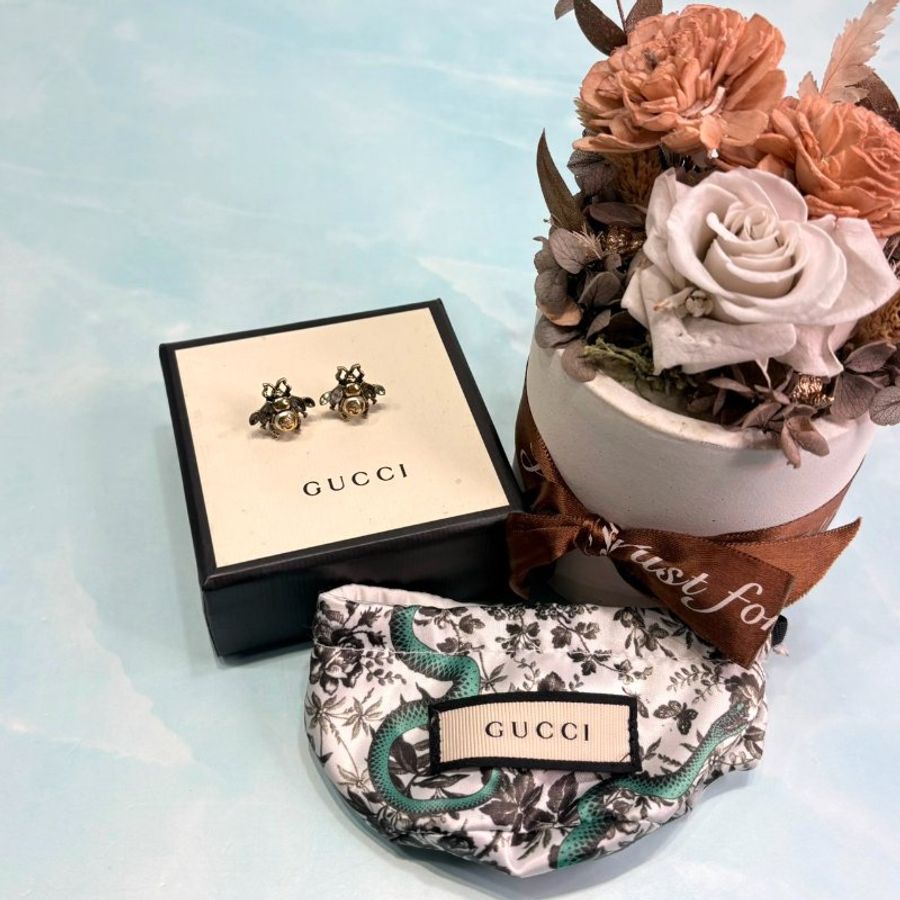 GUCCI 蜜蜂水鑽珍珠針式耳環-0