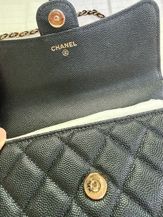 💖Chanel 斜背包 錢包 黑色金釦 荔枝皮💖-3