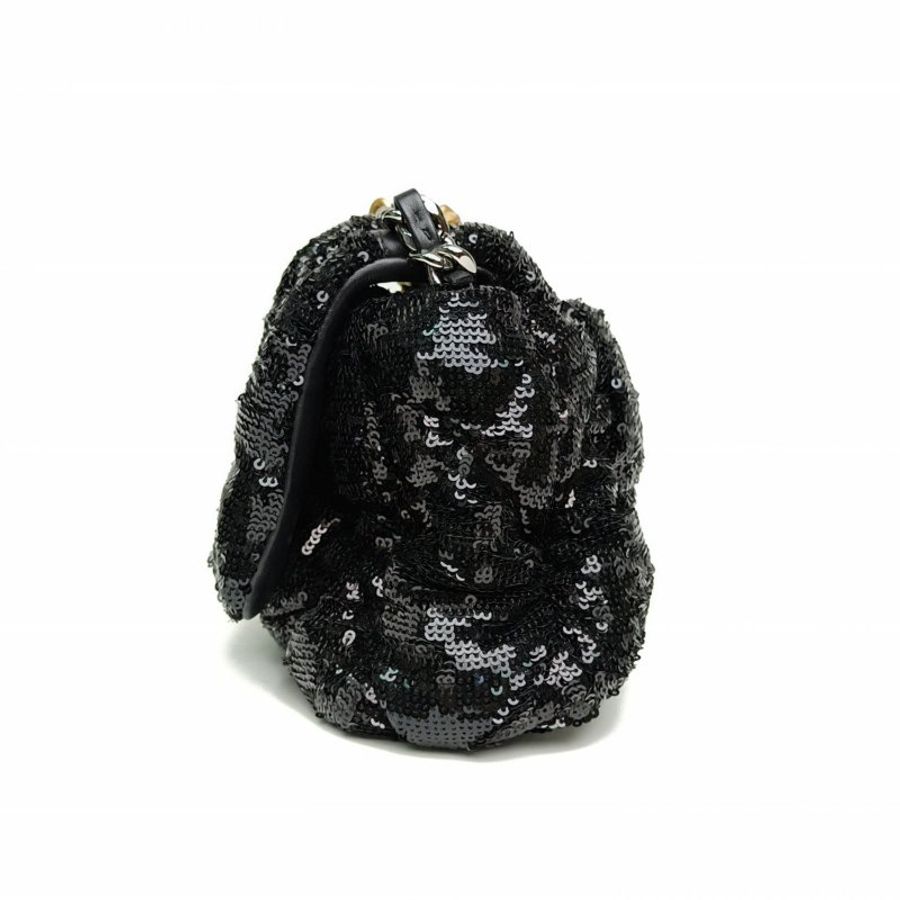 CHANEL 19BAG口蓋包小號黑色珠片30開金銀扣亮片款肩背包-1