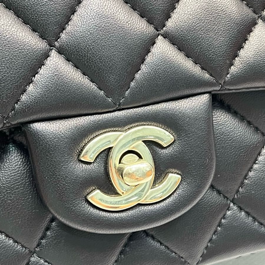 Chanel 香奈兒 CF 大mini 黑金羊皮鏈條包 手提包斜挎包-8