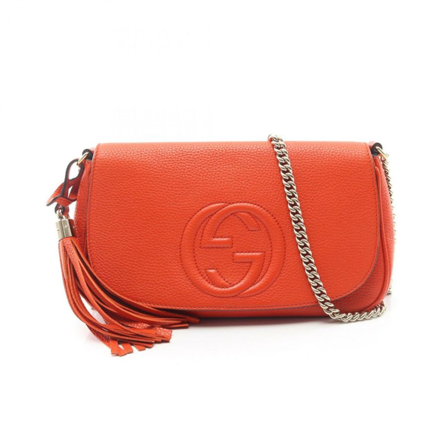 GUCCI Soho 單肩包 336752 皮革 橘色 二手 女士-0