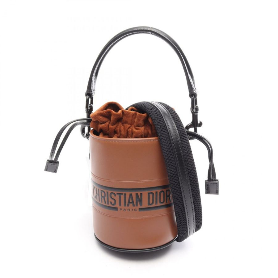 Christian Dior Vibe Microbucket 肩挎斜背包,棕色/黑色皮革-0