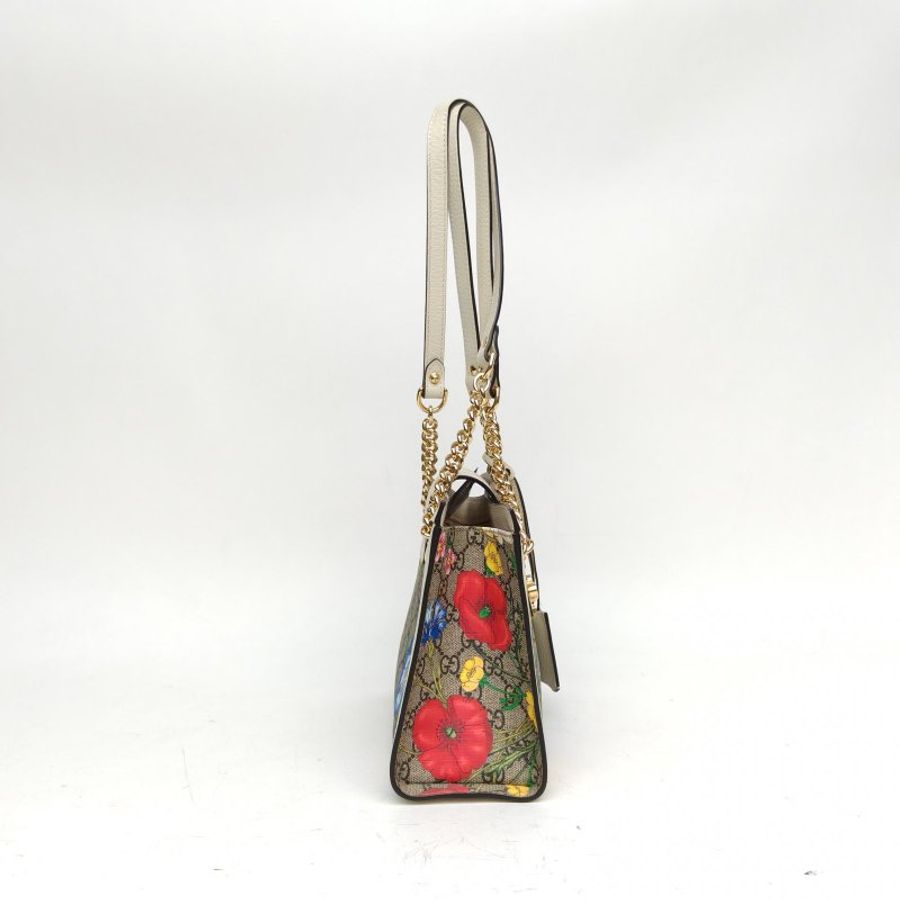 GUCCI Padlock鎖頭包Tote小號花卉印花白色PVC金扣肩背包-3