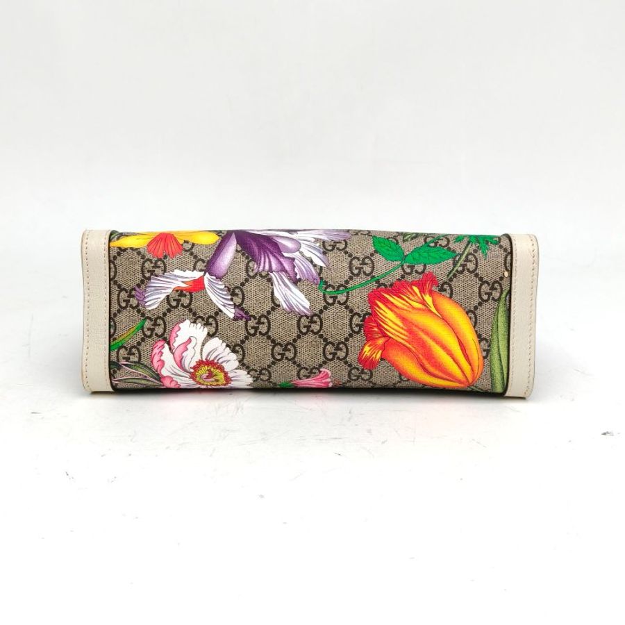 GUCCI Padlock鎖頭包Tote小號花卉印花白色PVC金扣肩背包-4