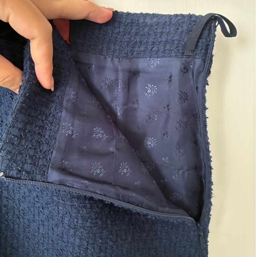 Gucci 立體珍珠L 深藍黑邊外套+裙 36-31