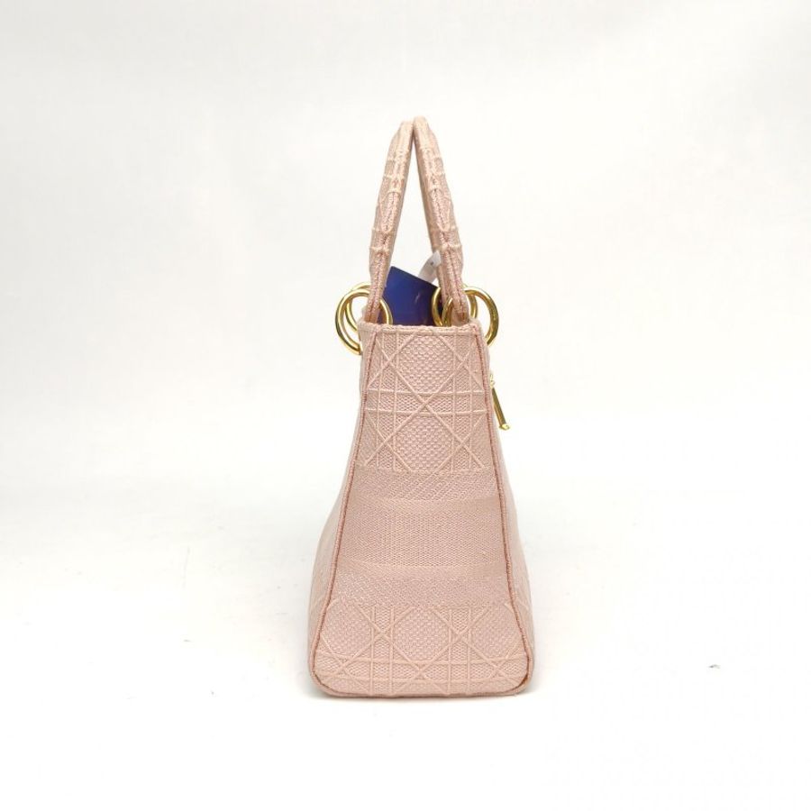 DIOR Lady戴妃包五格粉色帆布金扣2020刺繡肩背包-3