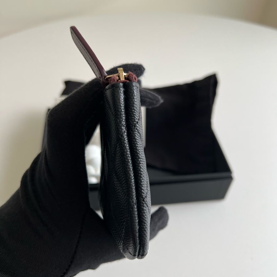 全新🙌🏻CHANEL 金色荔枝皮革一字型拉鏈零錢包(黑色)-5
