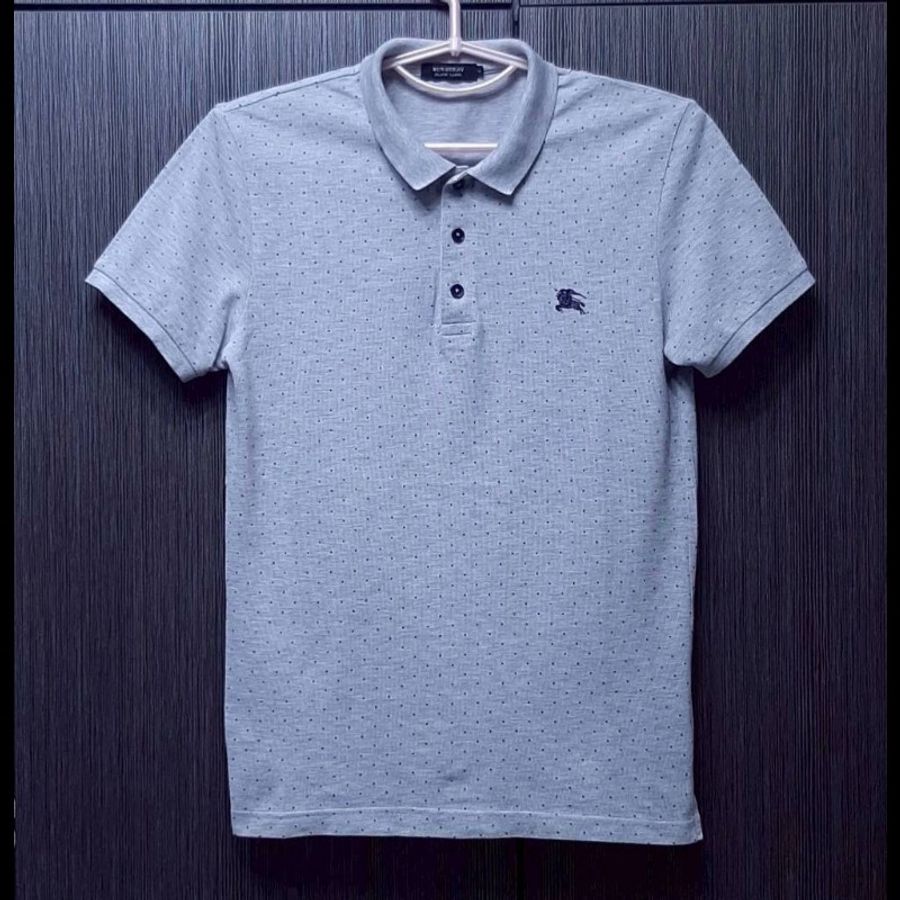 絕版BURBERRY 博柏利 BLACK LABEL 黑標 戰馬 男灰色圓點滿版透氣網眼布短袖POLO衫2號-0
