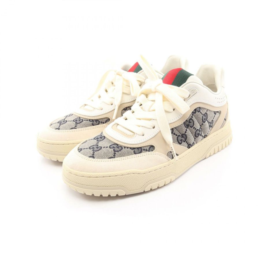 GUCCI Reweb GG 運動鞋 37 1/2 號 皮革帆布 白色 海軍藍 二手 男款-0