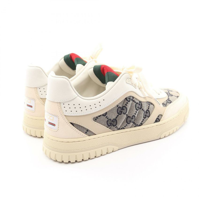 GUCCI Reweb GG 運動鞋 37 1/2 號 皮革帆布 白色 海軍藍 二手 男款-1