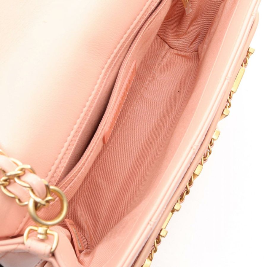 香奈兒 (CHANEL) 絎縫logo鏈條肩背包 AS4190 羊皮粉紅 二手 金色五金-2