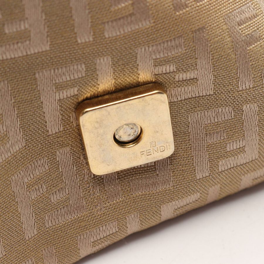 FENDI Mamma Bucket Zucchino 單肩手提包,帆布皮革材質,米色,二手女款-4