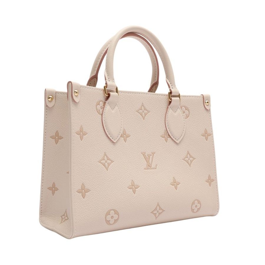 LOUIS VUITTON LV 路易威登 米/粉色 原花 壓紋牛皮 On The Go PM 兩用包-7