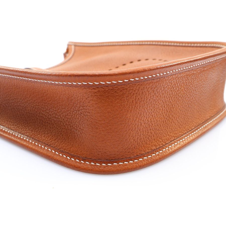 HERMES 愛馬仕 Mini Evelyne 肩背包 金棕色 Barenia Faubourg 牛皮 W刻 銀釦-8