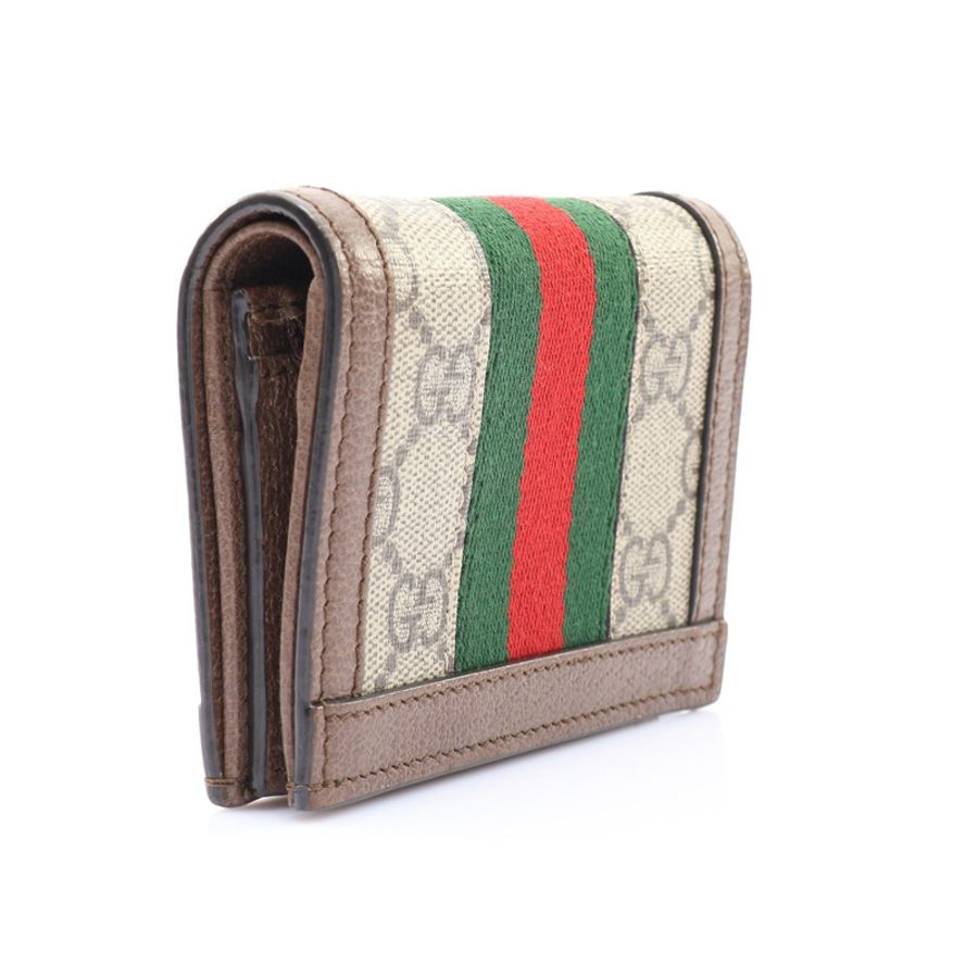 GUCCI 古馳 Ophidia 扣式 二折短夾 棕色 GG Supreme帆布 523155-1
