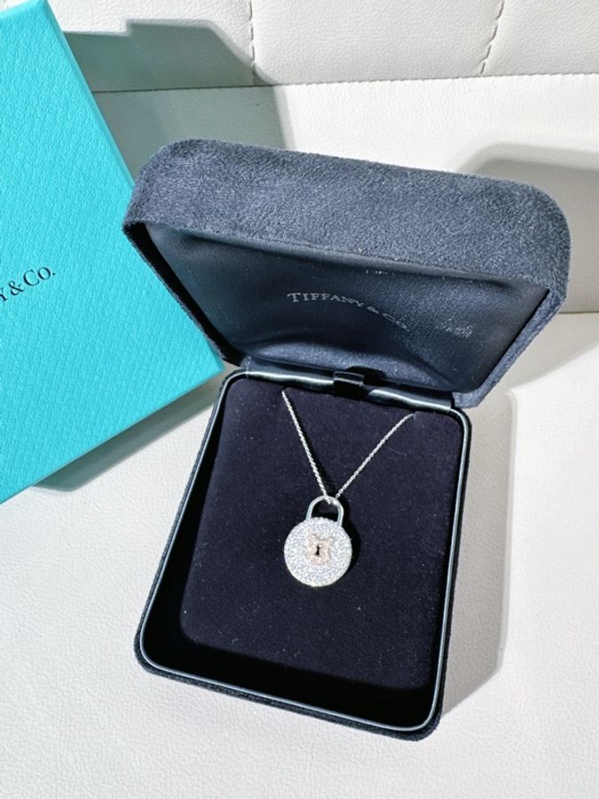 Tiffany 蒂芙尼鉑金拼 18K 玫瑰金滿鑽大號鎖頭項鍊-3