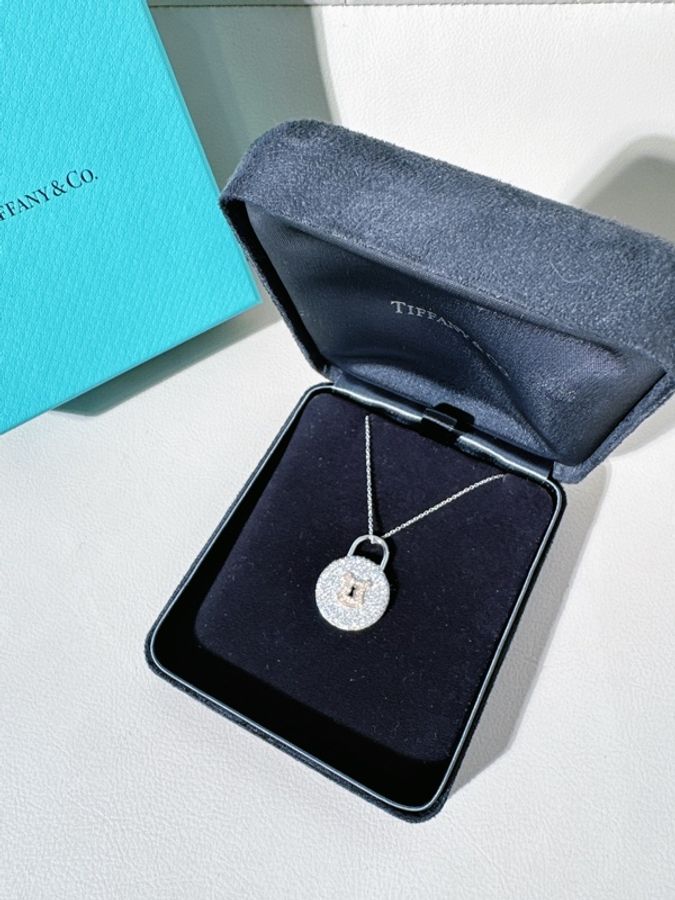 Tiffany 蒂芙尼鉑金拼 18K 玫瑰金滿鑽大號鎖頭項鍊-4