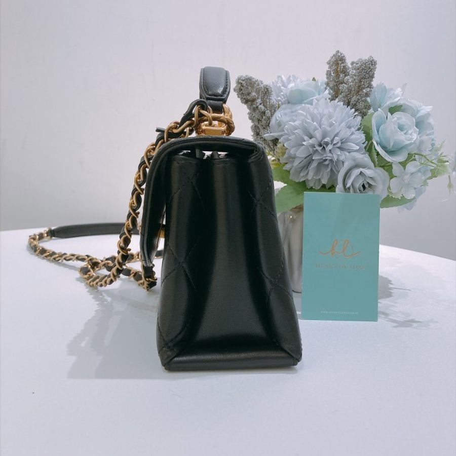 TW4947	Chanel香奈兒迷你翻蓋式連手挽鍊帶包包  Mini Trendy Flap With Top Handle Bag Calfskin Black x GHW-7