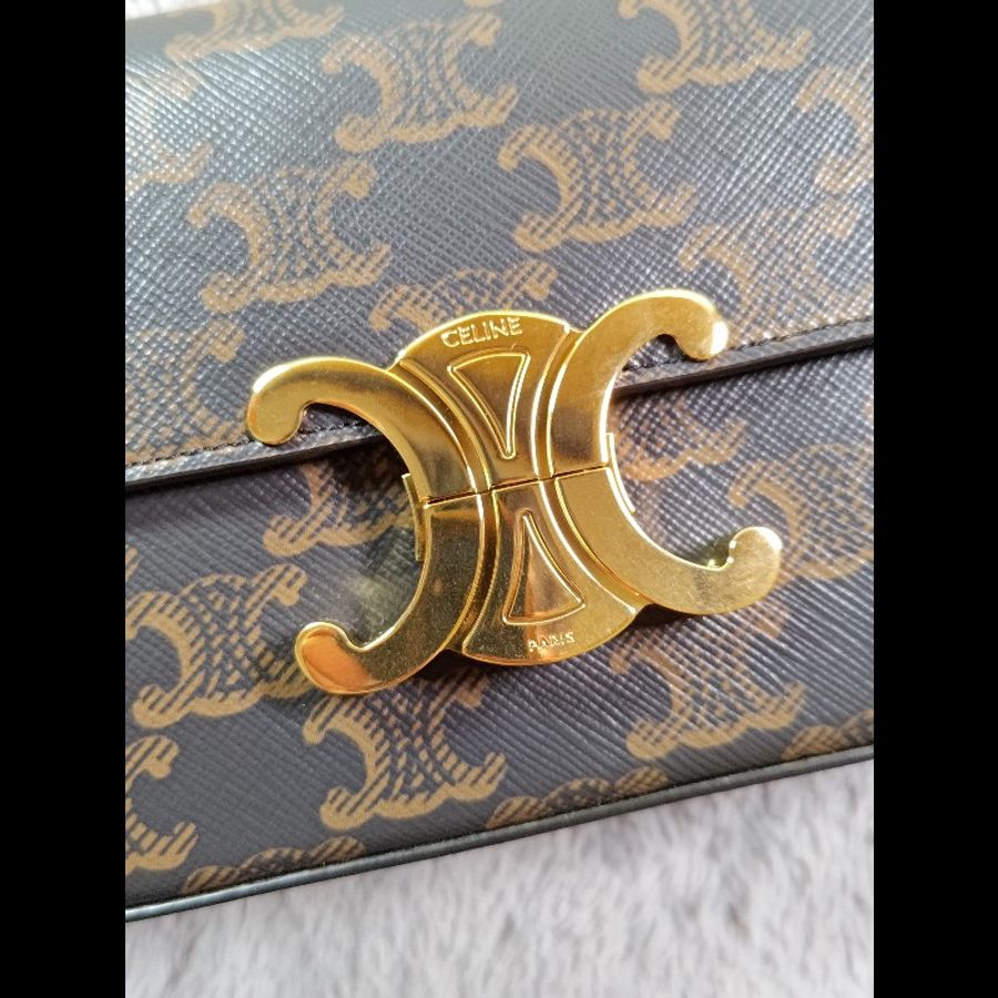 Celine Cladet Triomphe 印花帆布肩背包(黃褐色)-13