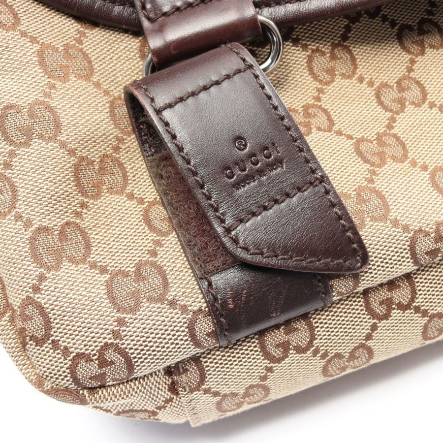 GUCCI GG帆布肩斜背包 145858 帆布皮革 米色棕色 二手-10