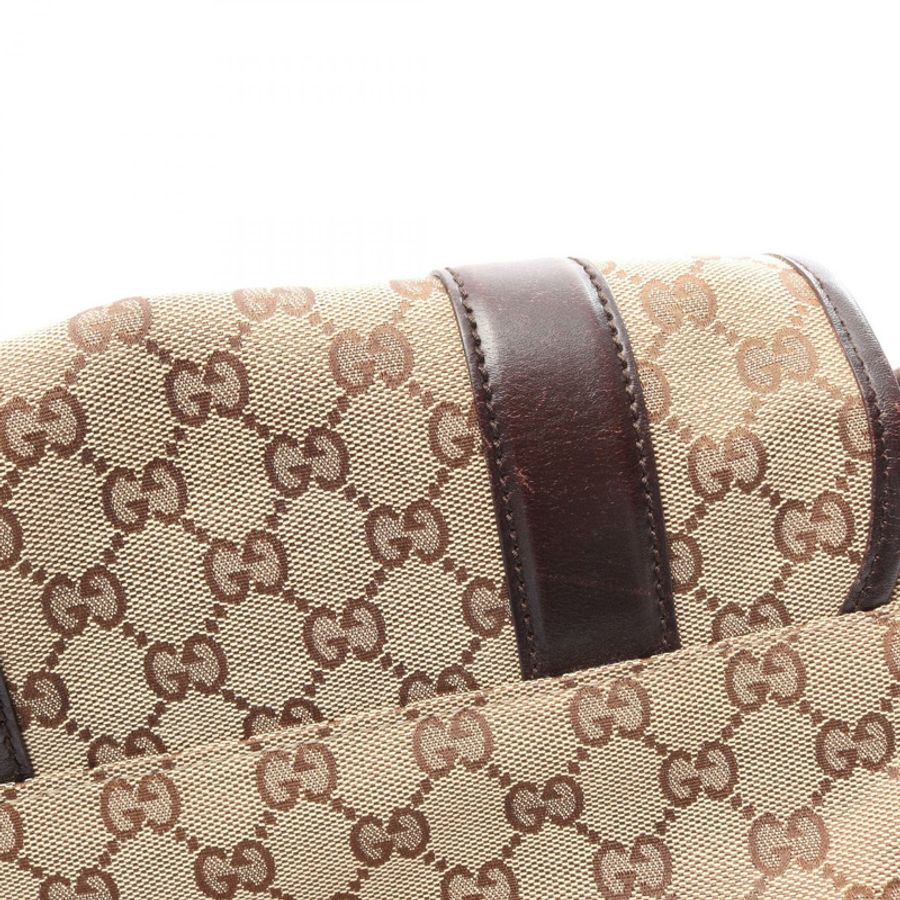 GUCCI GG帆布肩斜背包 145858 帆布皮革 米色棕色 二手-12