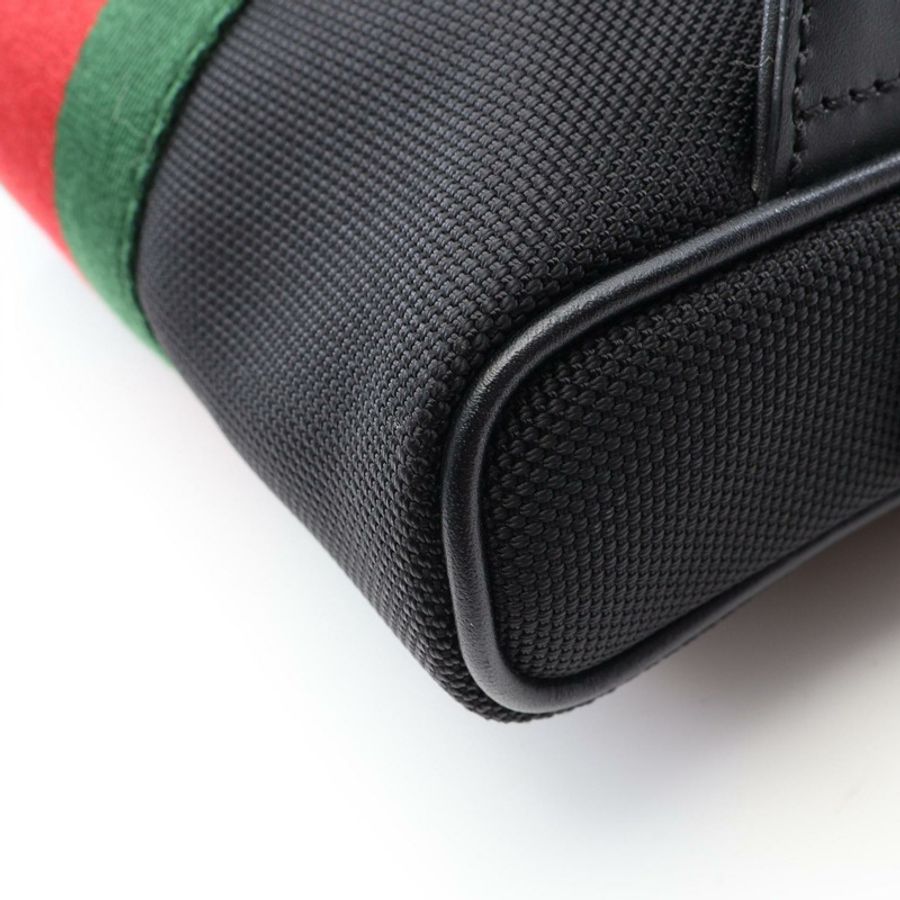 GUCCI Sherry系列腰帶斜背包 630919 帆布皮革 黑色 紅色 二手-4