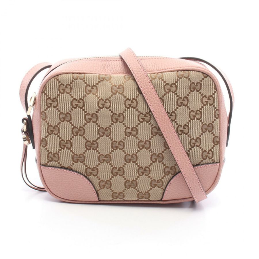 GUCCI Bree GG帆布單肩斜背包 449413 帆布皮革 米色 二手-0