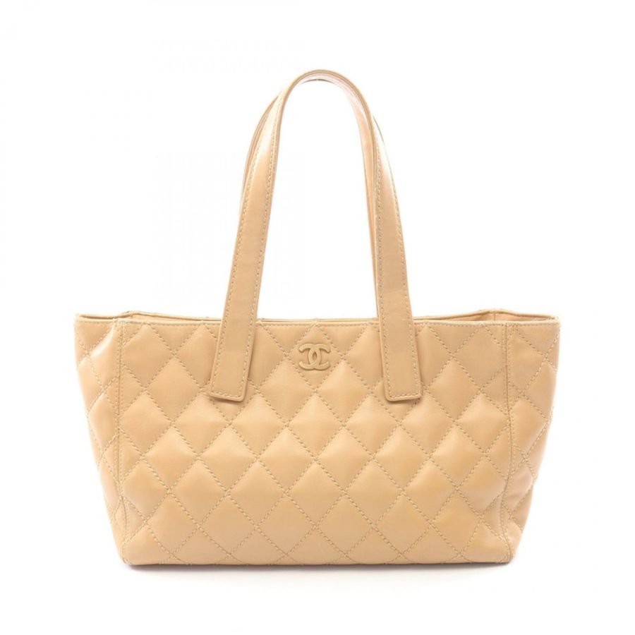 香奈兒 (CHANEL) 野性縫線托特包,米色皮革,金色五金,二手,女士,Coco CC-0