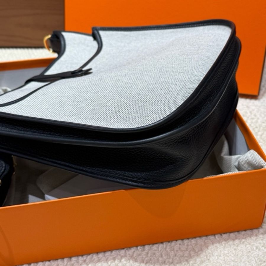 99新 Hermes/愛馬仕 Evelyn伊芙琳29 k刻帆布稀有超少見的熊貓配色-11