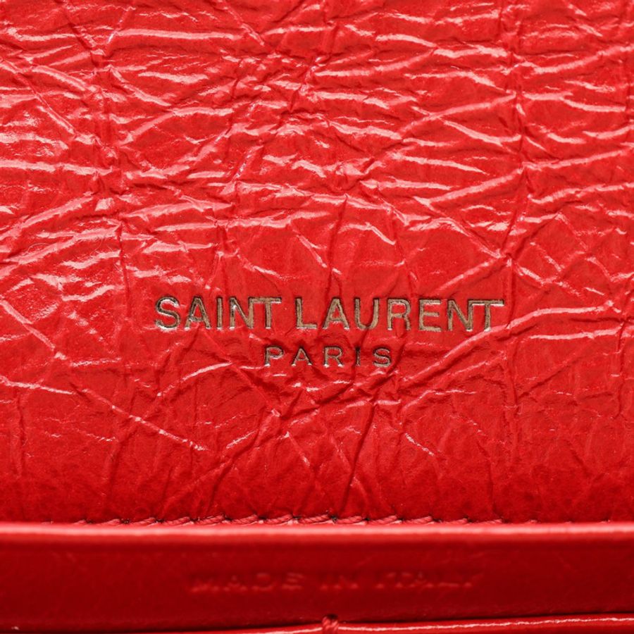 SAINT LAURENT PARIS Niki 雙折錢包 583552 紅色真皮 二手 女士-4