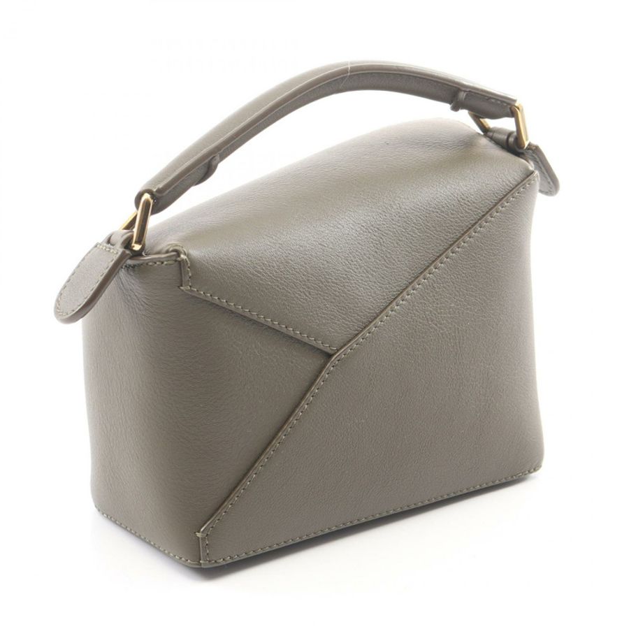 LOEWE PUZZLE EDGE MINI 肩斜背包 A510P88X26 皮革 卡其色 二手-1