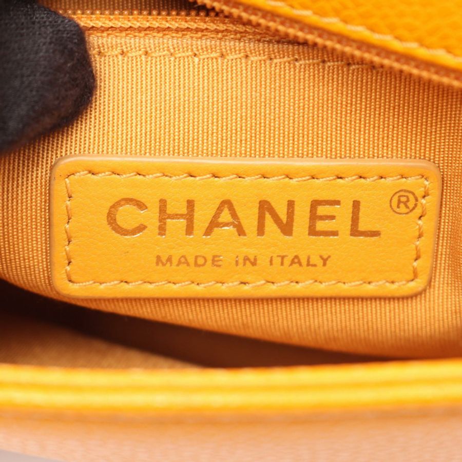 香奈兒 (CHANEL) 絎縫手柄雙鏈斜挎包,橙色皮革,金色五金,二手-3