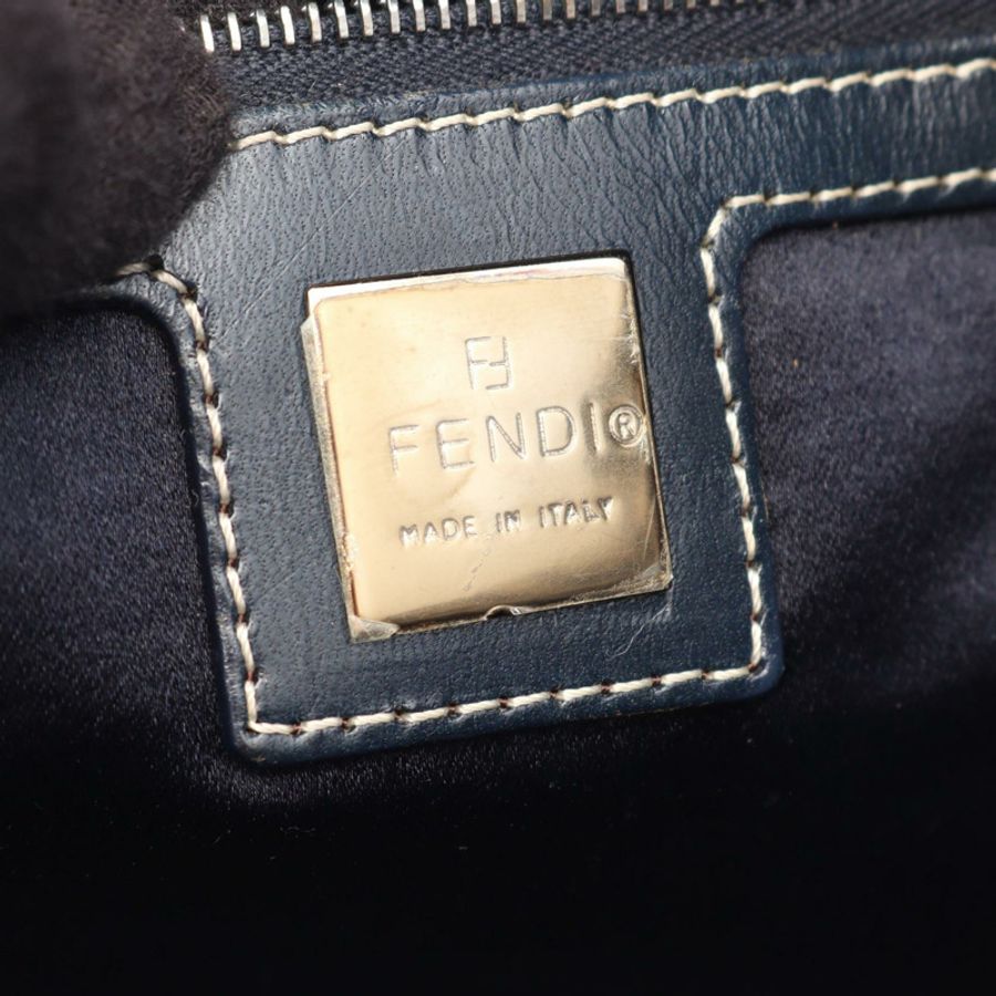 FENDI Mamma 水桶單肩手提包 26325 帆布皮革灰色海軍藍二手女款-3