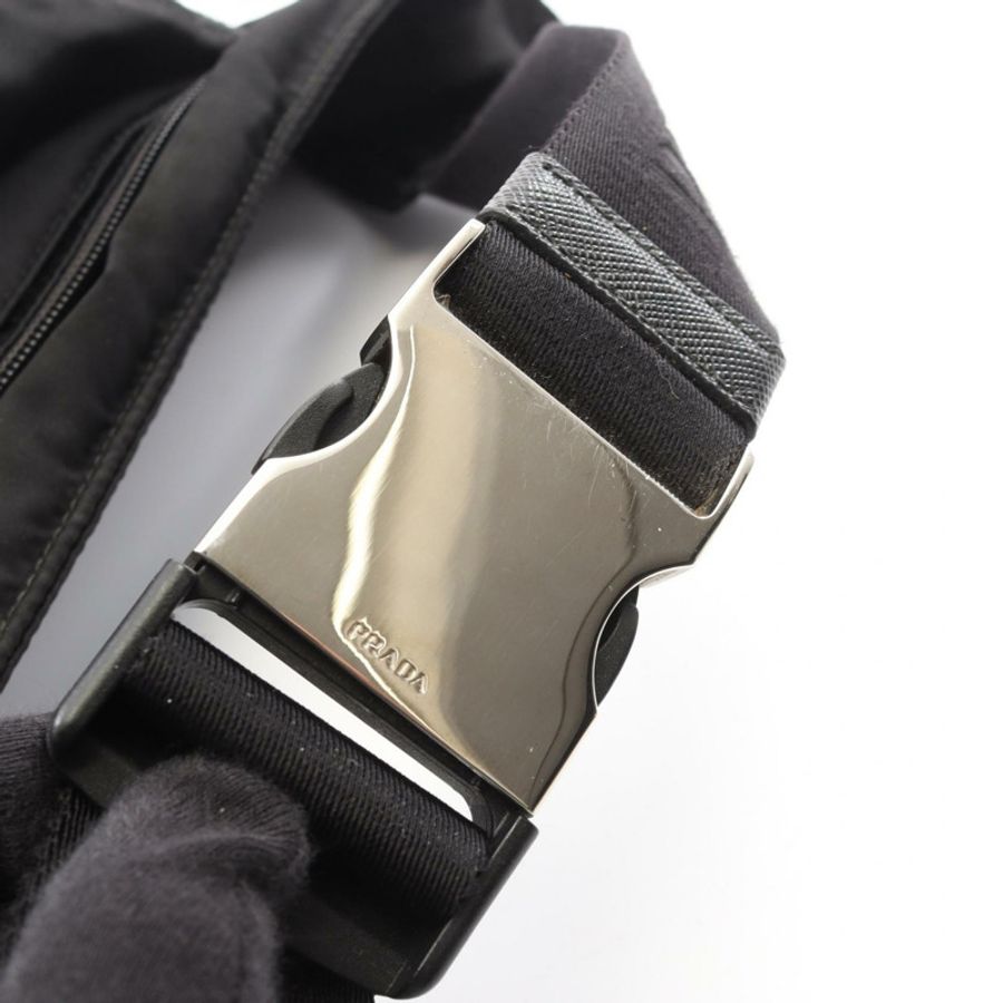 PRADA 三角形 logo 腰帶斜背包 尼龍 Saffiano 皮革 黑色 二手-8